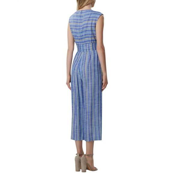 Tahari ASL Womens Striped Cropped Jumpsuit TLMU9WR515 12 Ivory Blue - Picture 6 of 7